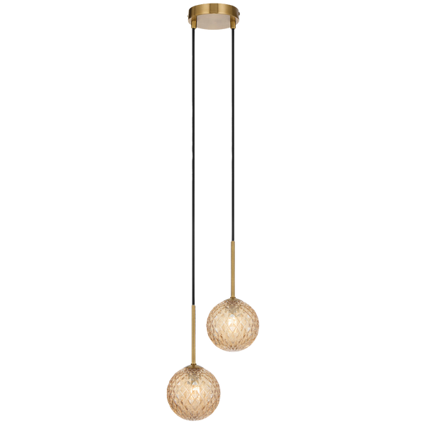 Telbix Gaston 2 Light Pendant Antique Gold Amber Tear