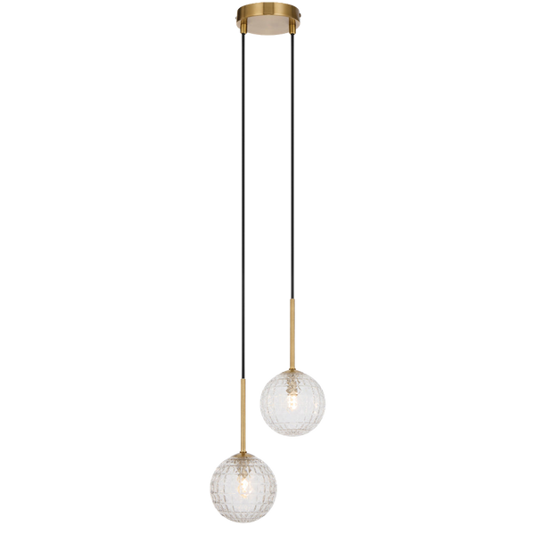 Telbix Gaston 2 Light Pendant Antique Gold Clear Prism