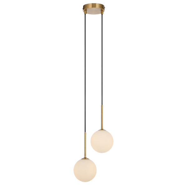 Telbix Gaston 2 Light Pendant Antique Gold Opal Matt