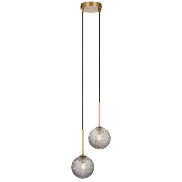 Telbix Gaston 2 Light Pendant Antique Gold Smoke Tear