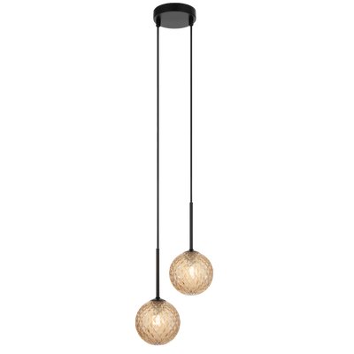 Telbix Gaston 2 Light Pendant Black Amber Tear
