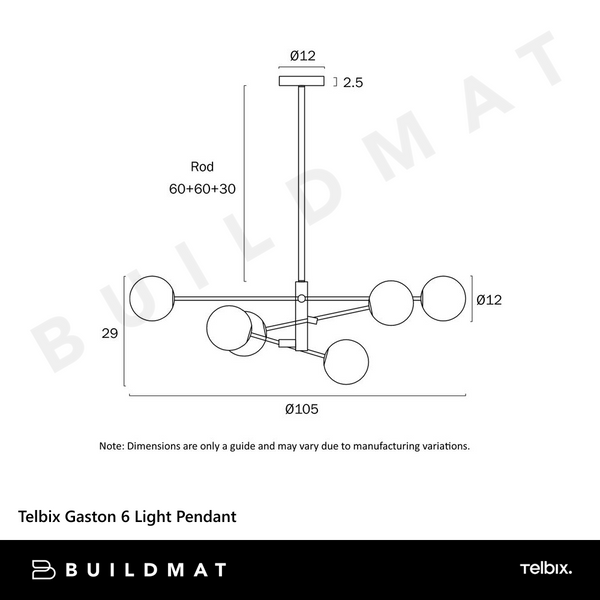 Telbix Gaston 6 Light Pendant Antique Gold Frost Tear