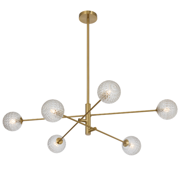 Telbix Gaston 6 Light Pendant Antique Gold Clear Prism