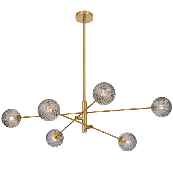 Telbix Gaston 6 Light Pendant Antique Gold Smoke Tear