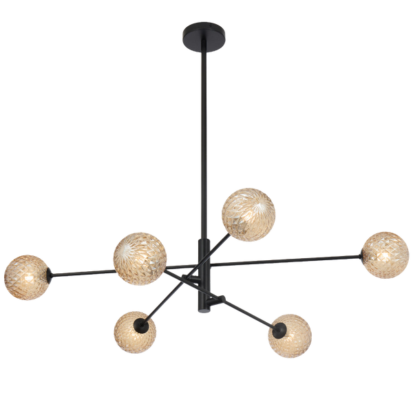 Telbix Gaston 6 Light Pendant Black Amber Tear
