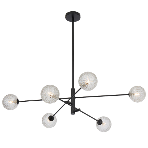 Telbix Gaston 6 Light Pendant Black Clear Prism