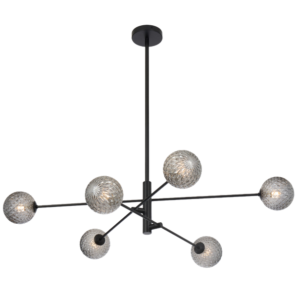 Telbix Gaston 6 Light Pendant Black Smoke Tear