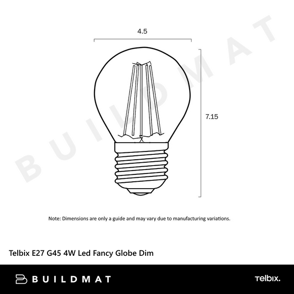 Telbix E27 G45 4W Led Fancy Round Globe Clear Dim 3000K