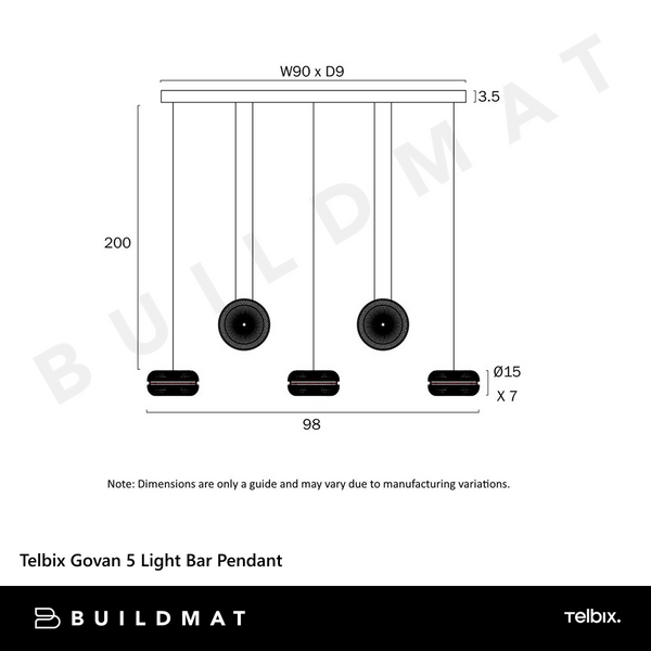 Telbix Govan 5 Light Bar Pendant Antique Gold