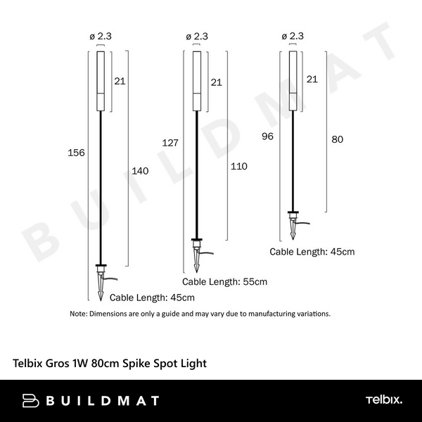 Telbix Gros 1W 80cm Spike Spot Light Black