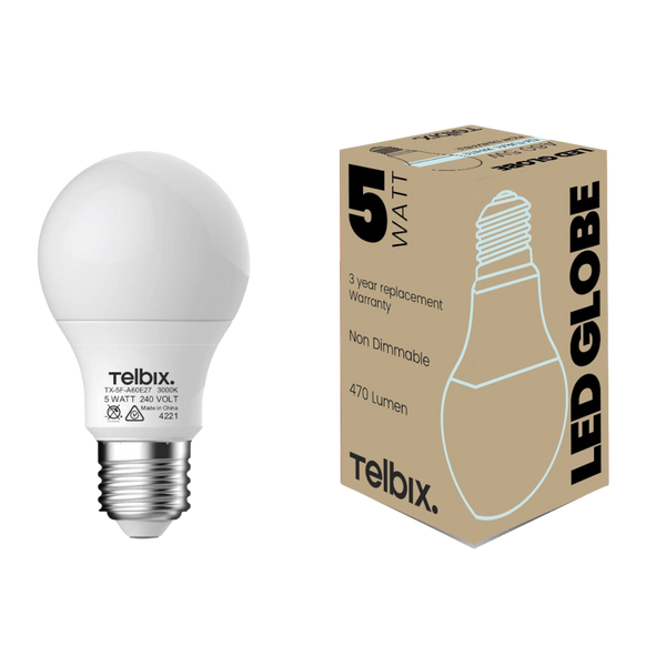 Telbix E27 A60 5W Led Globe Opal Non Dim 4000K