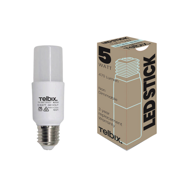 Telbix E27 T30 5W Led Stick Globe Opal Non Dim 4000K