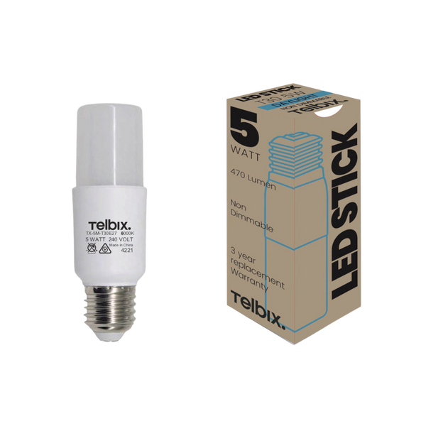 Telbix E27 T30 5W Led Stick Globe Opal Non Dim 6000K