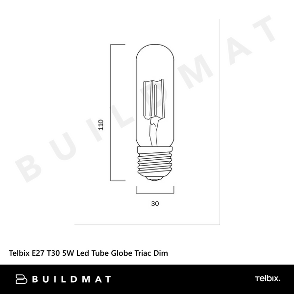 Telbix E27 T30 5W Led Tube Globe Clear Triac Dim 4000K