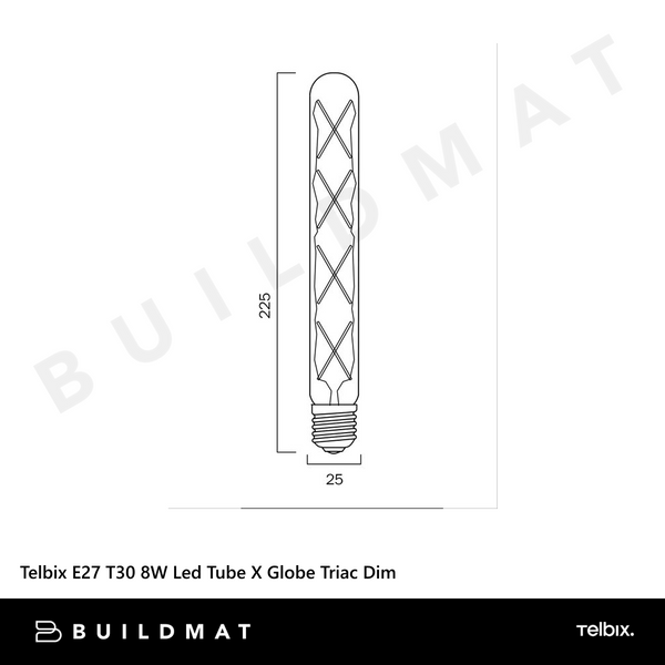 Telbix E27 T30 8W Led Tube X Globe Clear Triac Dim 2400K