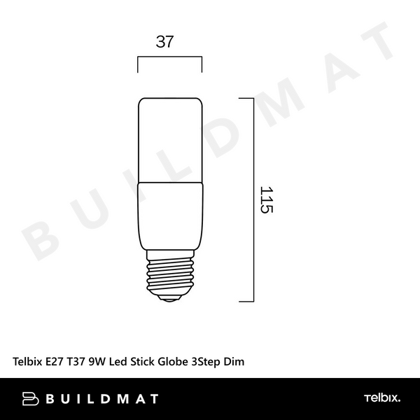 Telbix E27 T37 9W Led Stick Globe Opal 3Step Dim 4000K