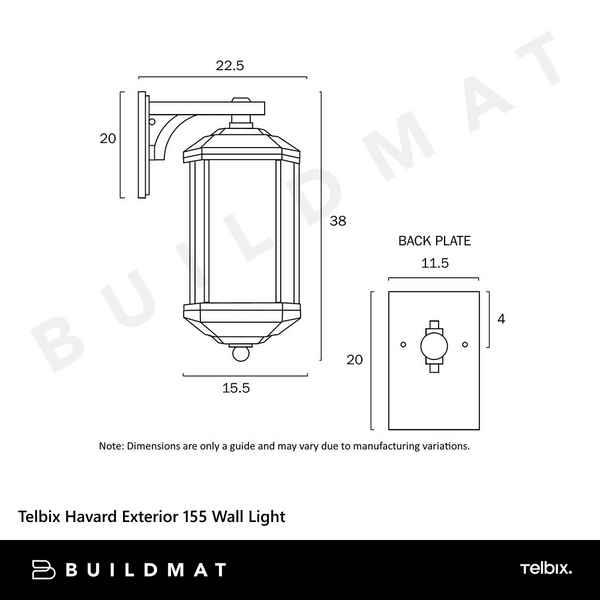 Telbix Havard Exterior 155 Wall Light Black