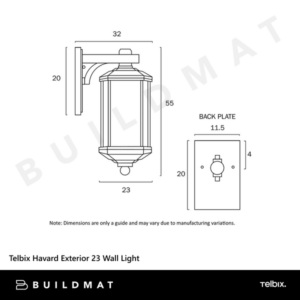 Telbix Havard Exterior 23 Wall Light Black