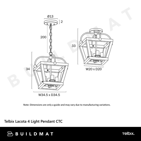 Telbix Lacota 4 Light Pendant CTC Black