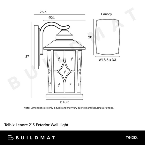Telbix Lenore 215 Exterior Wall Light Black