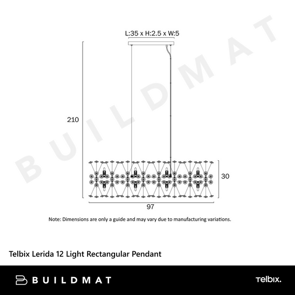 Telbix Lerida 12 Light Rectangular Pendant Gold