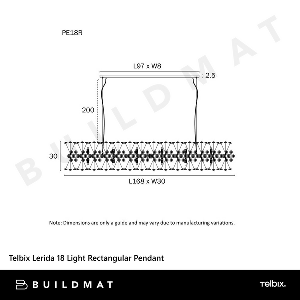 Telbix Lerida 18 Light Rectangular Pendant Gold