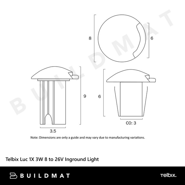 Telbix Luc 1X 3W 8 to 26V Inground Light Black