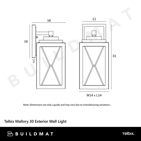 Telbix Mallory 30 Exterior Wall Light Black