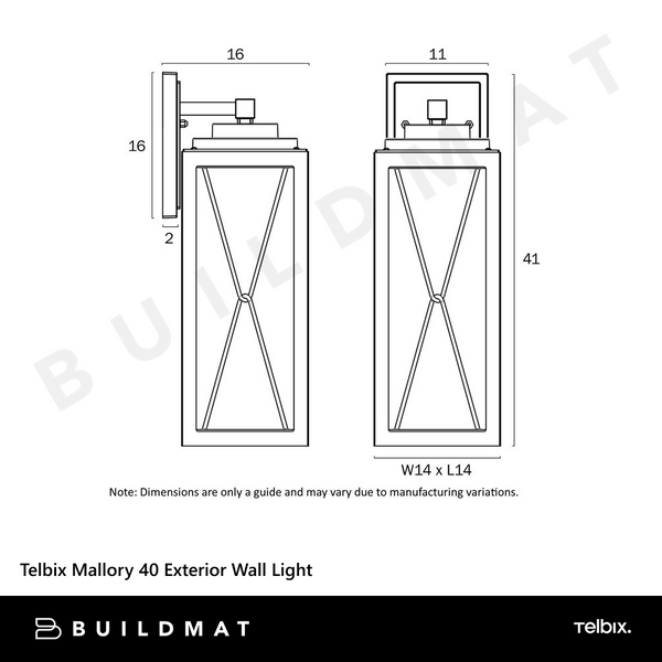 Telbix Mallory 40 Exterior Wall Light Black