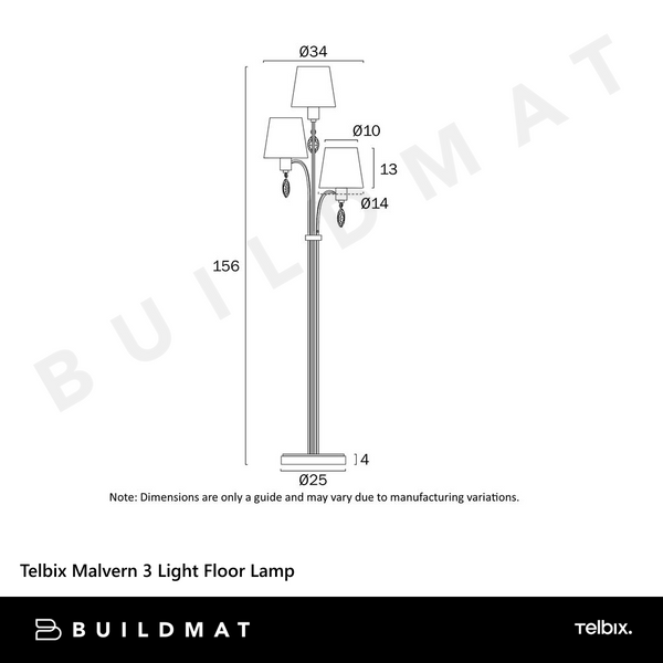 Telbix Malvern 3 Light Floor Lamp Antique Silver