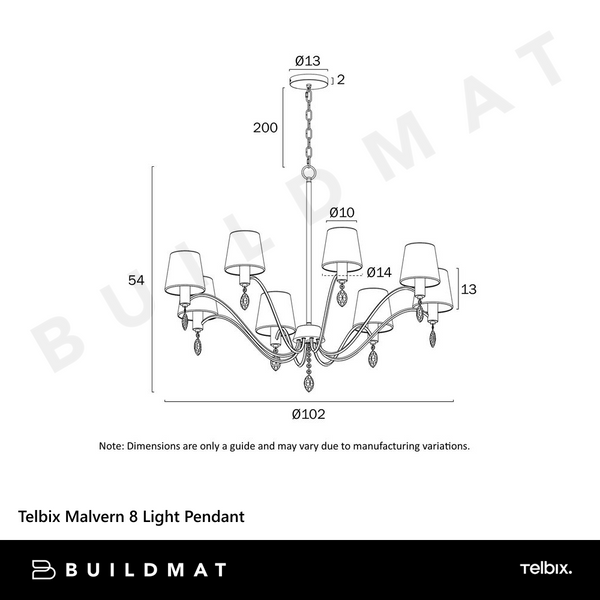 Telbix Malvern 8 Light Pendant Antique Silver