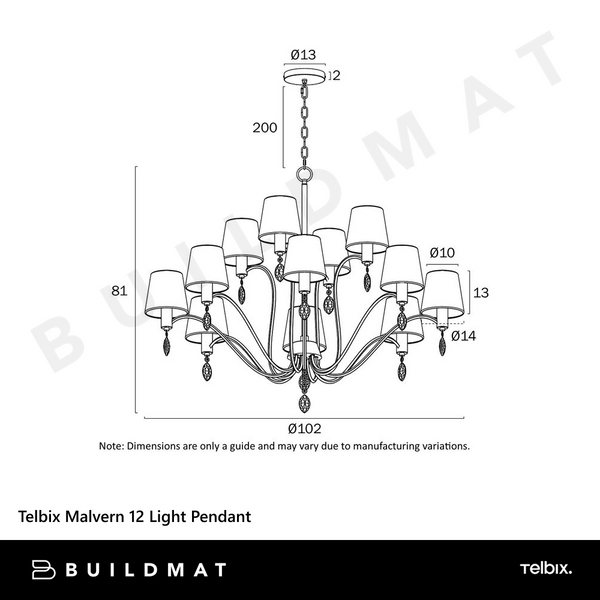Telbix Malvern 12 Light Pendant Antique Silver