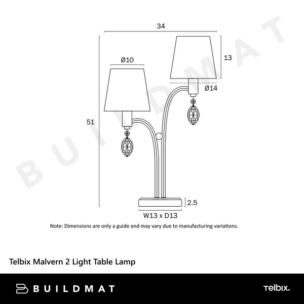 Telbix Malvern 2 Light Table Lamp Antique Silver