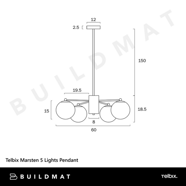 Telbix Marsten 5 Lights Pendant Black