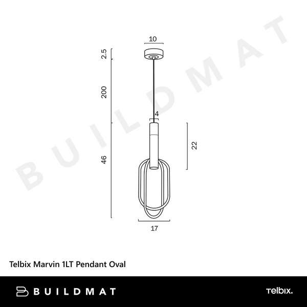 Telbix Marvin 1LT Pendant Oval Black Gold
