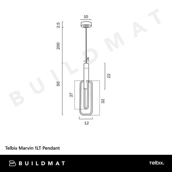 Telbix Marvin 1LT Pendant Square Black Gold