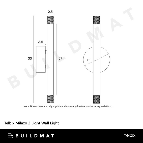 Telbix Milazo 2 Light Wall Light Gold