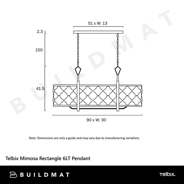 Telbix Mimosa Rectangle 6LT Pendant Square Mocha