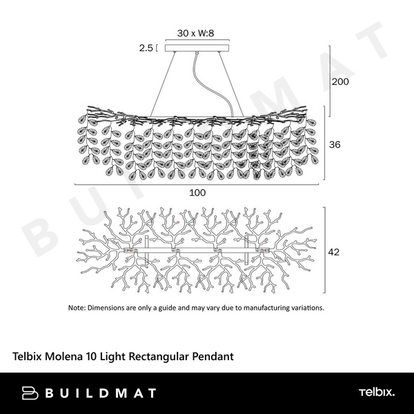 Telbix Molena 10 Light Rectangular Pendant Chrome