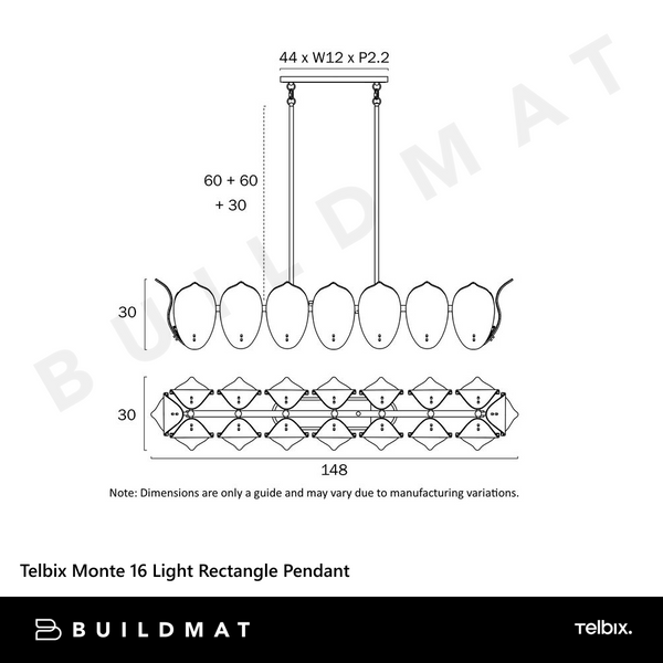 Telbix Monte 16 Light Rectangle Pendant Brass
