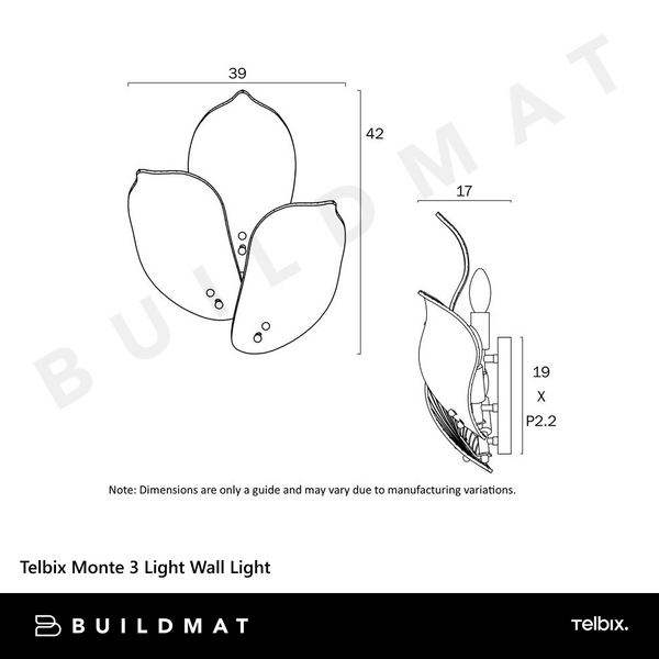 Telbix Monte 3 Light Wall Light Brass