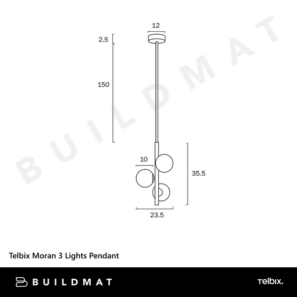 Telbix Moran 3 Lights Pendant Black Smoke