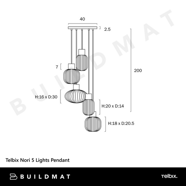Telbix Nori 5 Lights Pendant Black Opal Matt