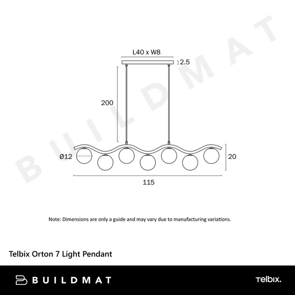 Telbix Orton 7 Light Pendant Black Frost Tear