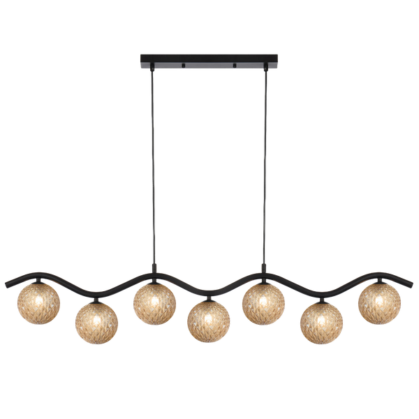 Telbix Orton 7 Light Pendant Black Amber Tear