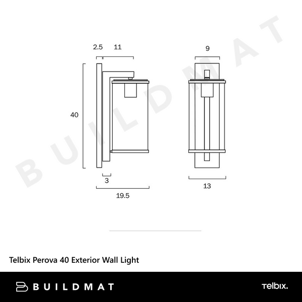 Telbix Perova 40 Exterior Wall Light Black