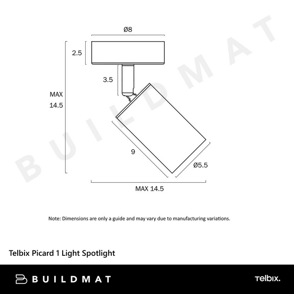 Telbix Picard 1 Light Spotlight Black