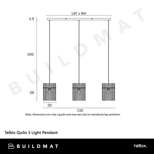 Telbix Quilo 3 Light Pendant Black