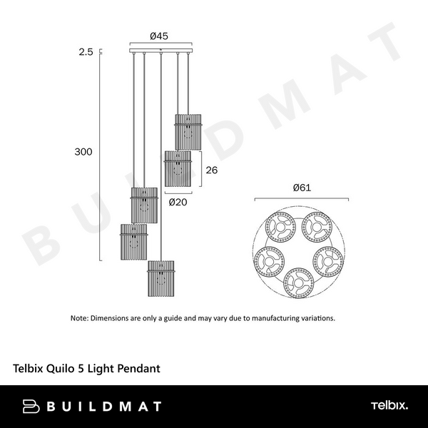 Telbix Quilo 5 Light Pendant Black