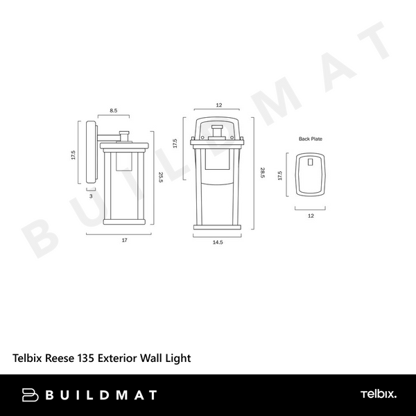 Telbix Reese 135 Exterior Wall Light Black